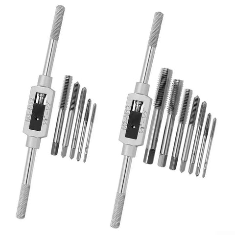 Bearing Steel Tap Wrench Kit With Reversible Ratchet Handle For Creating M3 Internal Threads In Aluminum Or Iron Plates Pro Grade Manual Threading Tool Set Six Piece Silver, six taps