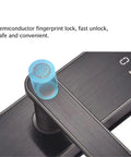Close-up of Smart Biometric Fingerprint Door Lock With App Control waterproof sensor for keyless entry and convenient unlocking.
