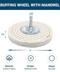 Shop Ready 4 Inch Cotton Spiral Buffing Wheel For Bench Grinder With Quarter Inch Mandrel showing circular cotton wheel design.