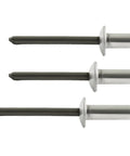 Three dome head rivets from Aluminum Pop Rivet Kit 120Pcs With Steel Mandrel Dome Head Rivets 3/16 Inch Diameter In 10mm 12mm And 16mm Lengths