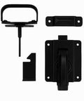 Heavy Duty Swinging Door Latch For Interior And Exterior Use With WeatherGuard Protection in black, components view