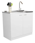 Utility Sink Base Cabinet With Integrated Stainless Steel Countertop Freestanding Cabinet With Double Doors And Built In Sink