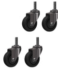 Top Tier Heavy Duty Stem Casters With Smooth Rolling 360 Swivel TPR Wheels And Snug Locking M6 M8 M10 Threads set of four.