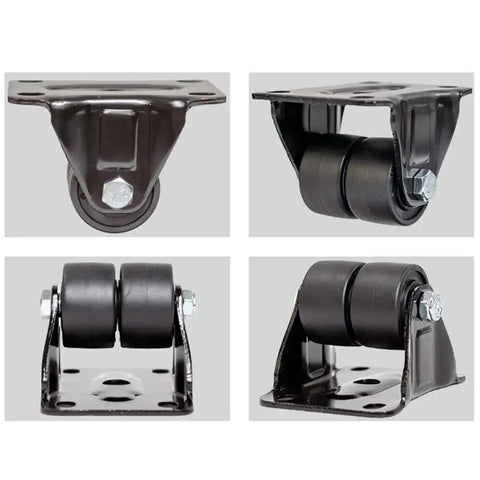 Heavy Duty Swivel Caster Wheels Built Like A Tank With Twin Wear Plates For Quick Bolt On Hookup Smooth Silent Glide And Solid 450kg Load Rating Per Wheel set of four visible from multiple angles.