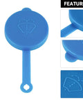 Washer Fluid Reservoir Cap Replacement For Armada Altima Maxima Titan XTerra Quest Sentra And Infiniti G20 G35 FX35 FX45 QX56 QX80 Fits OE 28913-7S000 28913-JX00A Easy Install To Keep Your Washer System Sealed And Working Smooth, blue cap with handle and washer symbol, front and side views.
