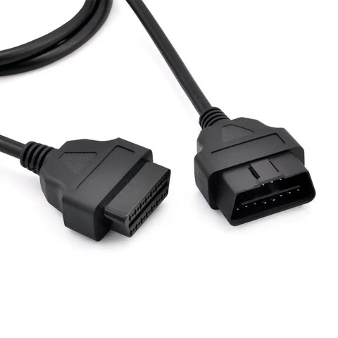 OBD II 16 Pin Car Diagnostic Extension Cable Male To Female 5ft 150cm OBD2 Extension Lead Flexible Durable Diagnostic Extender Cord Daisy Chain Ready For Auto Tools Gearhead Approved showing male and female ends.