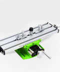 Boofaa Compact Multifunction Drill Press Platform For Milling Machines, green alloy steel work table with precise adjustment knobs.