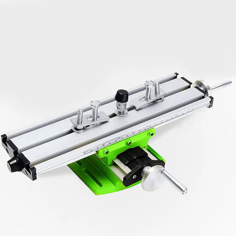 Boofaa Compact Multifunction Drill Press Platform For Milling Machines, green alloy steel work table with precise adjustment knobs.