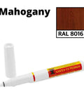 RAL 8016 Mahogany Touch Up Paint Pen for UPVC window and door frames, fast dry scratch repair marker with cap removed.