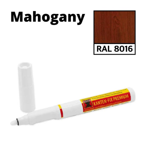 RAL 8016 Mahogany Touch Up Paint Pen for UPVC window and door frames, fast dry scratch repair marker with cap removed.