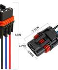 Six Pack Plug And Play Three Pin Wiring Harness Connectors For Pulse Bar Setup Badass Trail Ready Electrical Adaptor For Ranger RZR And General Models 2018 Through 2026 close-up showing dimensions and wire colors.