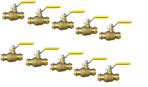 Half Inch Brass Ball Valve With Press Shut Off No Fuss Install EPDM O Ring Fits Both Ends For PEX Tubing Pack of Ten