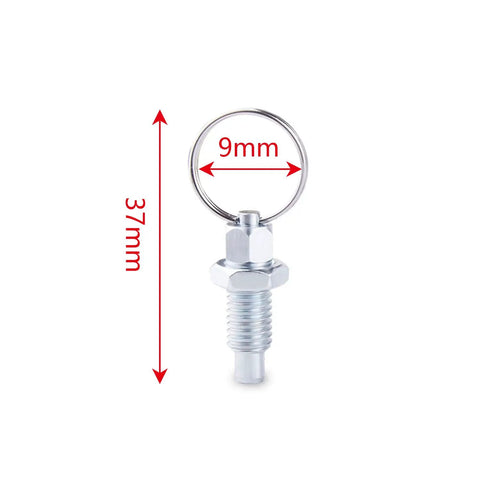 Heavy Duty M6 Stainless Steel Spring Plungers With Pull Ring 4 Pack Non Locking Telescopic Thumb Pins showing 37mm length and 9mm pull ring.