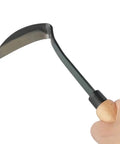 Japanese Nejiri Kama Weeding Sickle For Gardeners, Boss Sharp Steel Blade Weeder Tool with wooden handle shown in hand