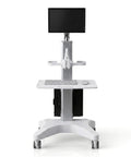 Adjustable Height Rolling Standing Desk With Rock Solid Monitor Mount And Smooth Keyboard Tray, mobile workstation cart for clinics.