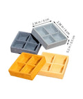 Four Grid Miniature Resin Storage Box Set for Dollhouses in assorted colors with dimensions