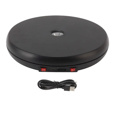 Super Sleek Led Rotating Display Stand With Glow Feature Noiseless Turntable For Jewelry And Cosmetics 25cm Black with Type C USB cable.