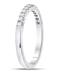 Premium 14k White Gold Round Diamond Wedding Band Ring For Women With A Clean Machine Set Look, showcasing a sleek design and stones.