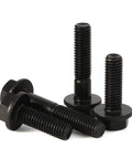 Top Tier M6x30mm Flanged Hex Bolt Set, Class 10.9 Alloy Steel Construction, Black Oxide Anti Rust Finish, 20 Piece Pack Of Tough As Nails Metric Hardware For Shop Projects, showing multiple black flanged hex bolts.