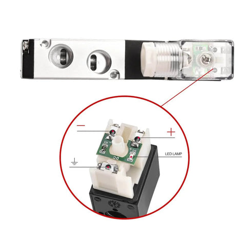 Close-up view of Beefy Electrical Pneumatic Solenoid Valve 5 Way 2 Position Internally Piloted 24VDC 4.8W Port Size Quarter Inch
