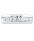 Mens 14K White Gold Wedding Band Ring Showcasing Round Brilliant Diamonds in A Sleek Channel Setting 1.50 CTW Total Weight front view.