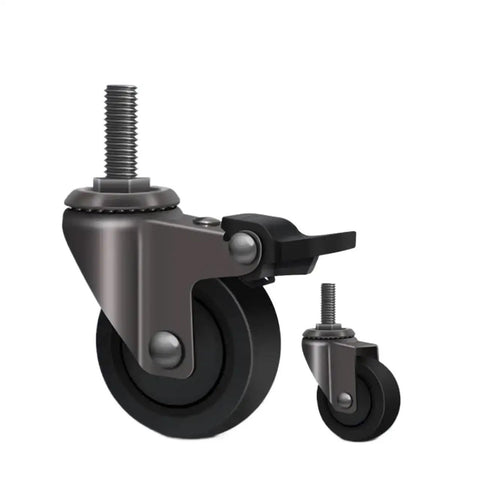 Four Piece Pack Of Heavy Duty Furniture Casters Featuring 1 Inch Silent Rubber Wheels Threaded Mounts Secure Brake Smooth Glide Daily Built Tough A Real Deal Home Upgrade close-up of casters with threaded mounts and brake