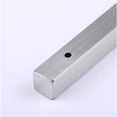 Rock Solid Two Pack Heavy Duty Wall Mounted Shelf Brackets Crafted From Brushed Stainless Steel, showing flat edge and mounting hole.