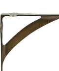 Close-up of a single heavy duty brass L-shaped shelf bracket, part of a set of 2, for 8 10 12 inch shelves, gold finish.