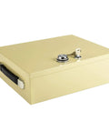 Heavy Duty Fire Resistant Lockbox With Dual Lock System Key And 3 Digit Combination, Steel Security Chest, Beige, Side View
