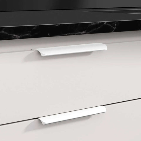 Two Pack Adhesive Edge Finger Pulls For Cabinets And Drawers, Flat Stick On Aluminum Alloy Concealed Handles, White Finish