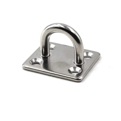 Rock Solid 304 Stainless Steel M10 Ceiling Hooks With Screws For Yoga Ropes close-up image showing the steel mounting plate and loop.