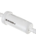 Marine Engine Inline Fuel Filter With Barbs For Five Sixteenths Inch Fuel Lines, white cylinder shape with model number