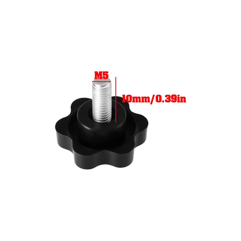 Ten Pcs 5mm Star Socket Cap Screws M5x10mm For CB Radio Mounting Brackets Durable Plastic And Carbon Steel Build Easy Hand Tighten No Tools Needed Non Slip Star Head Design For Quick Vehicle Radio Install shown with measurements