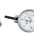 Front view of Accusize horizontal test indicator with 1.5-inch dial and six accessory tips/adapters