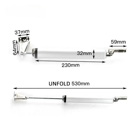 35kg Adjustable Aluminum Alloy Automatic Door Closer dimensions, smooth close gas spring, 230mm fold, 530mm unfold
