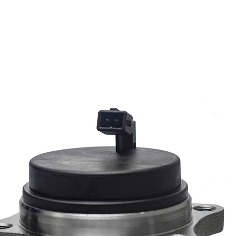 Close-up of Rear Wheel Bearing And Hub Assembly For 2007-2018 Hyundai Santa Fe, 2013-2019 Santa Fe XL, 2007-2012 Veracruz, 2011-2015 Kia Sorento - 5 Stud Hub With ABS, FWD Only, OEM Quality Drop-In Replacement Part part with plug connector.