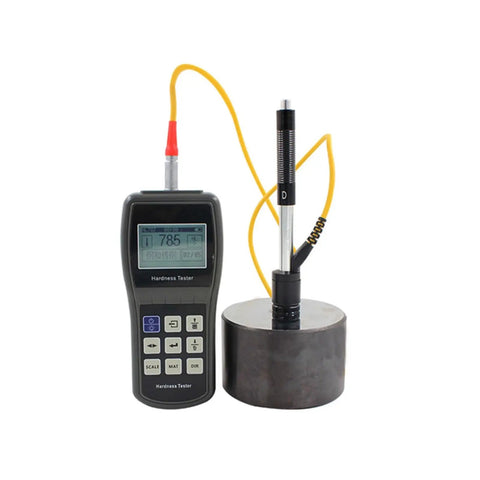 Knockout Performance Handheld Digital Hardness Tester Built For Tight Industrial Material Checks With Dead Easy Readings Covering 170 To 960 HLD Across Universal Hardness Scales Daily measuring hardness on steel sample.
