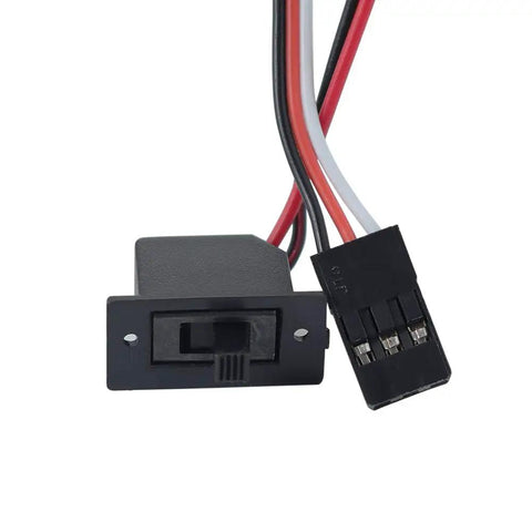 Connector and wiring from 60A Brushed ESC For 1/10 RC Cars And Tanks, 6V 2A BEC, with switch and black plug detail, wires visible