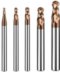 ASNOMY 5-piece ball-nose carbide end mills set, 1-4 mm radii, 2-flute spiral CNC cutters