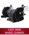 Eight Inch Bench Grinder With Wire Wheel And Knockout Reversible Bench Vise One Horsepower Shop Ready Combo showcasing cast iron wheel guards.