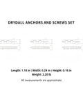 Drywall Anchors And Screws Set With Yellow Plastic Expansion Plugs For Hollow Walls shown with detailed measurements