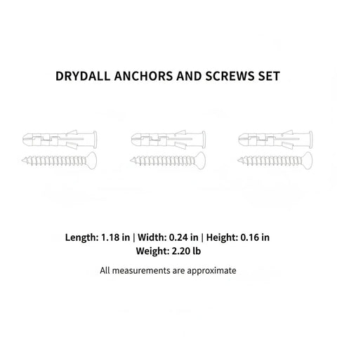 Drywall Anchors And Screws Set With Yellow Plastic Expansion Plugs For Hollow Walls shown with detailed measurements