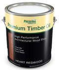 Eight Pack One Gallon Premium Timber Oil Stain Deep Heart Redwood Color canister side view, high performance wood stain for exterior use.