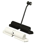 Automatic Aluminum Door Closer With Safety Spring Soft Close for Sliding Glass Doors, black and white units shown on white.