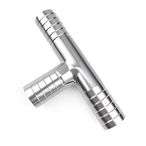 Top Shelf SUS304 Stainless Steel Y Shaped Hose Barb Tee Three Way Pipe Splitter Fitting view from above, for 8mm to 108mm sizes.