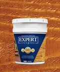 Premium Transparent Wood Stain And Sealer Guarding Decks And Fences In Classic Cedar Tone 5 Gallon Pail on wood background.