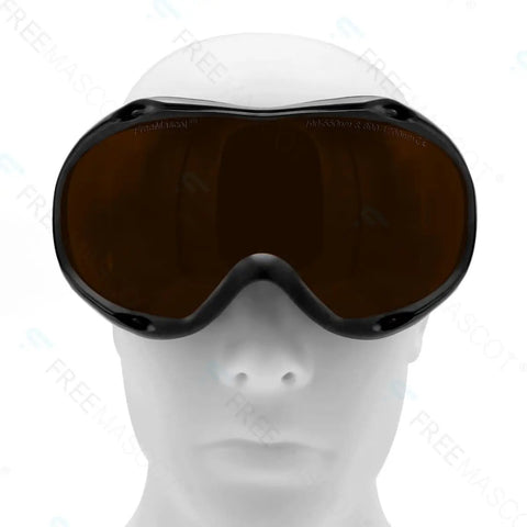 Top Shelf Professional Laser Safety Glasses With Knockout Od Six Plus Shielding Across Wide Band Wavelengths For Makers And Lab Techs In Sleek Black Protective Frames on a mannequin's head.