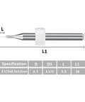 Diagram of 0.3mm Carbide PCB Drill Bits Set For Mini CNC Drilling On Printed Circuit Boards, dimensions labeled