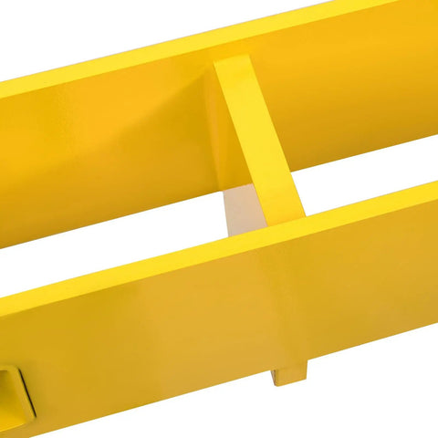 Universal Forklift Lifting Hook With Swivel Head And Two L Screws Built Like A Tank To Handle 4800 Pounds Of Heavy Gear Yellow Powder Coated Steel close-up view of durable construction
