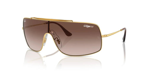 Wings III Wraparound Sunglasses With Gold Frame And Gradient Brown Lenses, 100 Percent UV Protection, 36mm Size For Everyday Streetwear Style